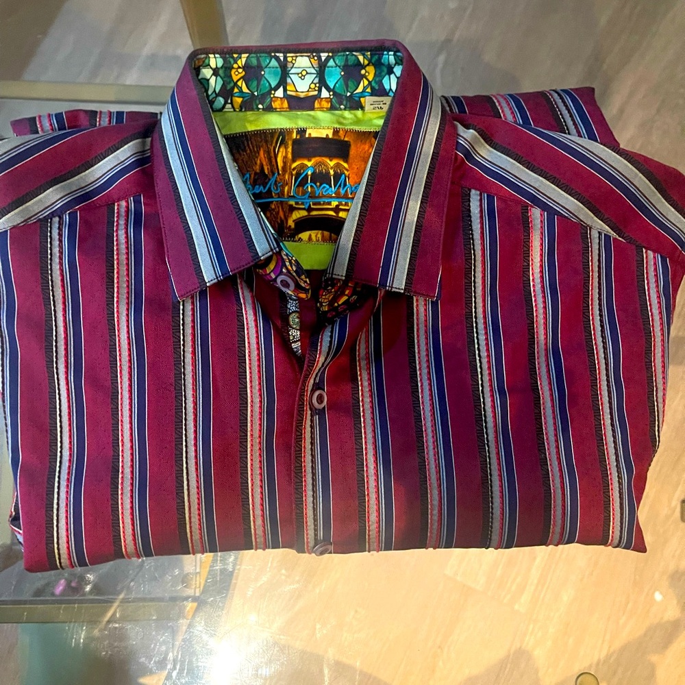Robert Graham SMALL Burgundy Maroon Embroidered Paisley LUXURY Striped
